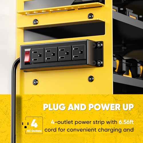 POKIPO Large Power Tool Organizer Wall Mount with Charging Station,4 Layer Heavy Duty Metal Storage Rack Loads 600lbs with 8 Cordless Drill Holder,Battery Utility Rack Gift for Garage workshops Room - color: Yellow, size: Large