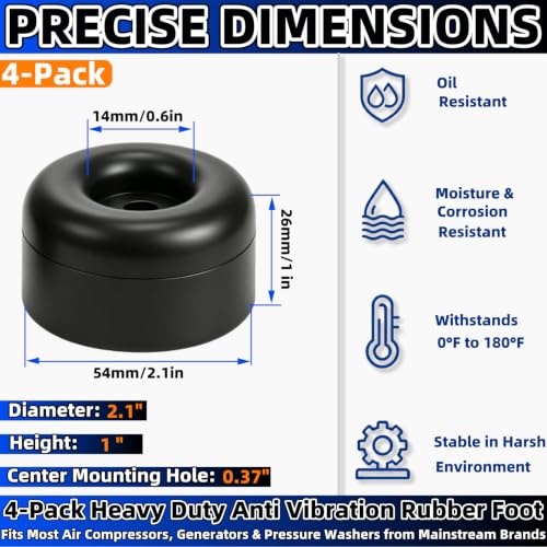 4 Pack Universal Heavy Duty Rubber Foot Pads,Rubber Bumper Pads,1x2.5 Inch Shock Absorbing Vibration Dampener Solid Rubber Feet for Generators,Compressors,Pressure Washers,Pumps,Trailers