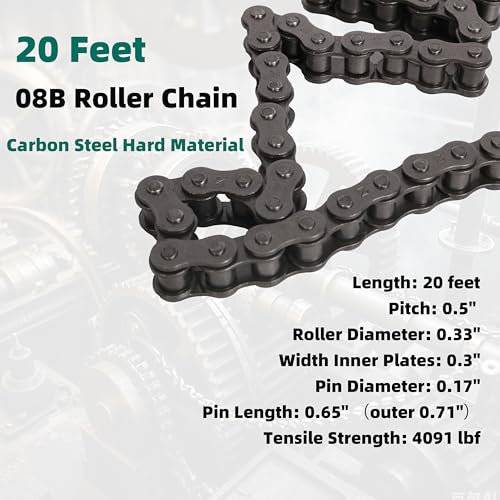 #08B Roller Chain 20 Feet 428 Carbon Steel Chains with 5 Connecting