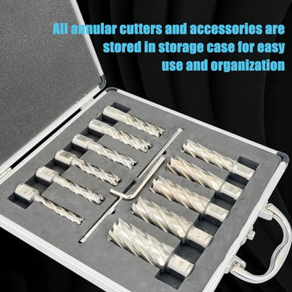 11pcs M2 HSS Annular Cutter Set 2" Depth 7/16" to 1-1/16" 3/4" Weldon Shank - size: 7/16"-1-1/16" 11PCS, style: HSS 2" Cutting Depth