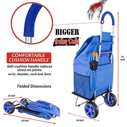 dbest products Bigger Trolley Dolly, Blue Shopping Grocery Foldable Cart - color: Blue