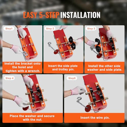 VEVOR Electric Hoist Manual Trolley, 1100 lbs/0.5 Ton Capacity for PA200 PA250 PA300 PA400 PA500, Push Beam Trolley with Dual Wheels, 2.36"-4.72" Adjustable Flange Width for Straight Curved I Beam