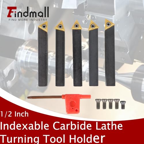 findmall 5Pcs 1/2 Inch Indexable Carbide Lathe Turning Tool Holder Metal Lathe Tools Inserts Bits with TCMT16T304 Carbide Inserts - size: 5Pcs 1/2"