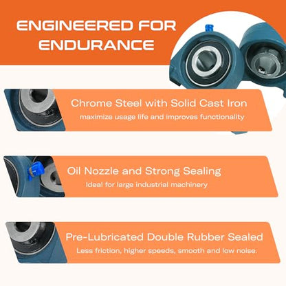 CHR 2 Pack UCP204-12 Pillow Block Bearings | Mounted Pillow Block Bearings - Chrome Steel with 3/4" Bore | ISO 9001-2015 Certified - size: 2, style: UCP204-12