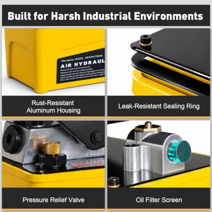 Air Hydraulic Pump, 10000 PSI High Pressure Output, Foot Pedal Pump, Yellow - color: Yellow