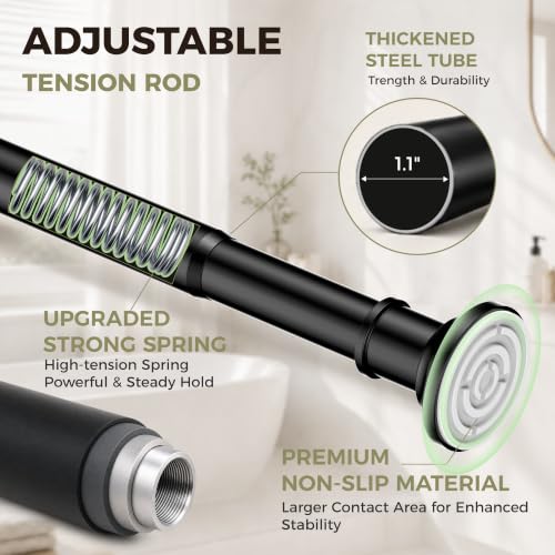 Outdoor Tension Rods No Drilling Shower Curtain Rod 30-132 Inch - color: Black, size: 30-132 inches
