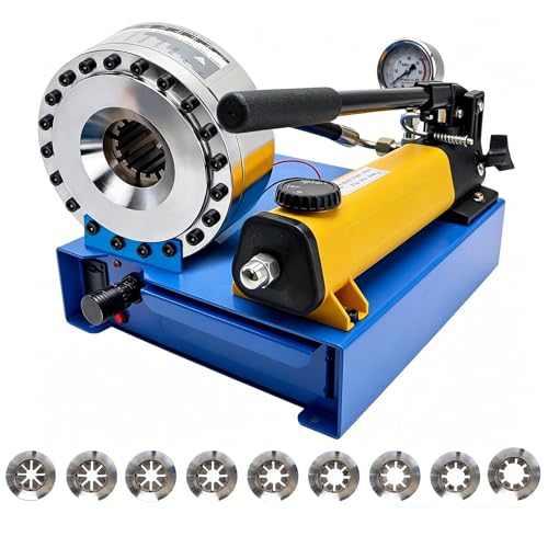 Hydraulic Hose Crimper with 9 Sets of Dies, High Pressure Hydraulic Hose Crimping Tool, Manual Crimping Machine, Crimp 1/8" - 1" Hoses for Automotive, Industrial & Plumbing Pipes