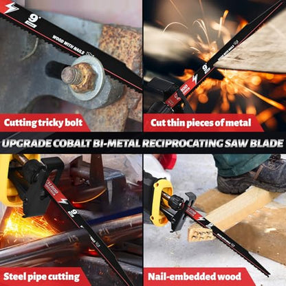 25 Pack 9 in 6/12TPI Reciprocating Saw Blades for Sawzall Blades Nail-Embedded Wood Cutting,M42 Steel Cobalt Bi-Metal Blades Replace for Milwaukee for Dewalt for Diablo for Sawzall Blade - size: 9 inch, style: 6/12 TPI Set