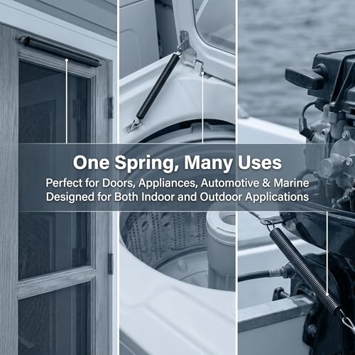 9652 Wood Screen Door Closer Extension Spring，Spring Steel Construction, Black-Painted Finish, Closed Double Loop – 2-Pack