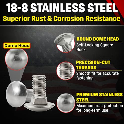 Chenango Supply 1/2-13 x 1 Stainless Carriage Bolts - size: 1/2-13 x 1"