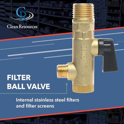 Brass Filter Ball Valve 740-30-120 – 1/2" NPT In / 1/8" NPT Out, 725 PSI, Strainer & Isolation Valve – Enhances Solenoid Life - size: 1/2” In | 1/8” Out