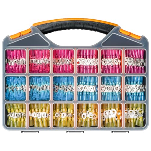 600PCS Marine Grade Heat Shrink Wire Connectors-Electrical Connectors Kit of Tinned Red Copper,Crimp Insulated Ring Fork Spade Butt Splice AWG22-16 16-14 12-10 Gauge (600pcs Kit, AWG 22-10) - size: AWG 22-10, style: 600pcs Kit