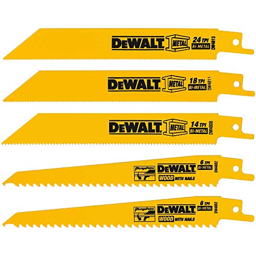 DEWALT Reciprocating Saw Blades, Metal/Woodcutting, 5-Piece Set (DW4857), Yellow - style: 5-piece Set