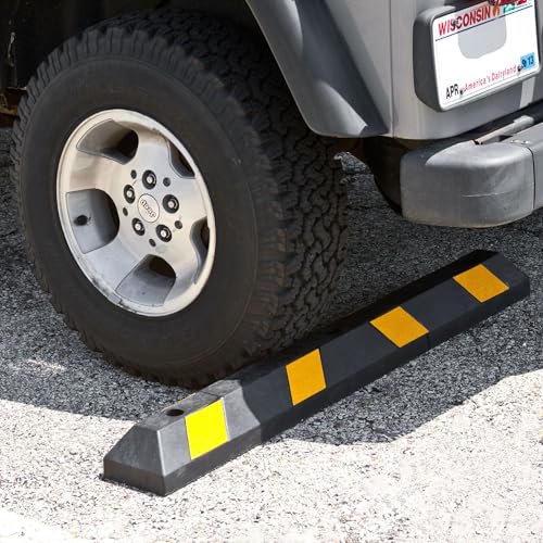 Guardian Parking Stop, 4 Foot Long Flexible Rubber Curb, Highly Visible Accessory with Mounting Holes for Job Sites and Garages, Black/Yellow - size: 4 Foot