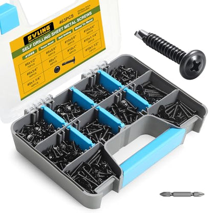 Black Self Tapping Screws Assortment Kit 463PCS, Modified Truss Head - size: B #8#10 463PCS