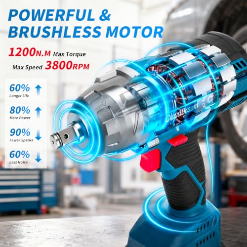 CloudDream 900Ft-lbs(1200N.m) Cordless Impact Wrench, Brushless 3800RPM - color: 1200n