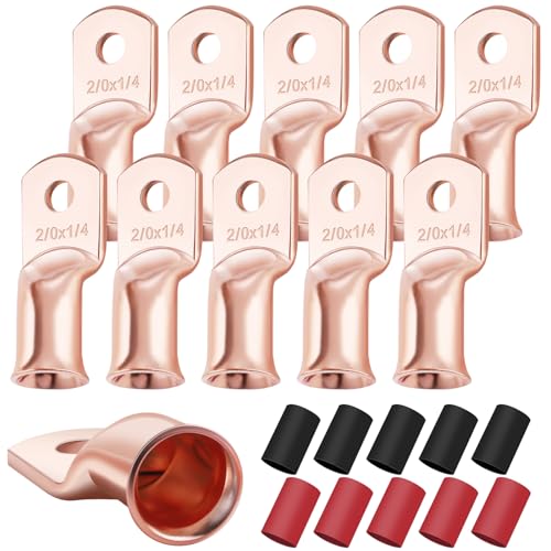 XHF 10PCS 2/0 AWG-1/4 Heavy Duty Battery Cable Lugs Shrink Tubing(UL) - size: 2/0 AWG - 1/4" (M6)