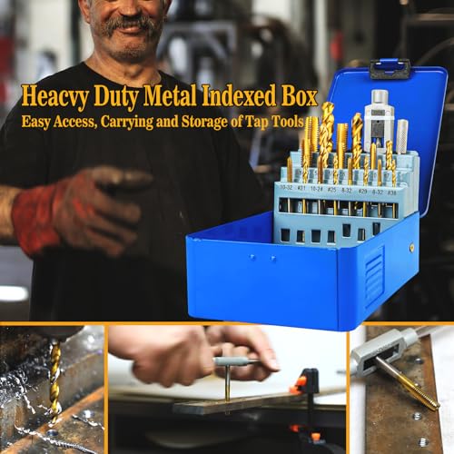 18Pcs SAE Drill and Tap Set with Tap Wrench for Metal,6-32 to 1/2"-13 UNC - size: 6-32 UNC to 1/2"-13 UNC