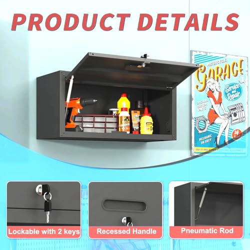 Metal Wall Mounted Cabinet with Up-flip Door,Black Steel Cabinets - color: Black, style: Up-flip door wall cabinet