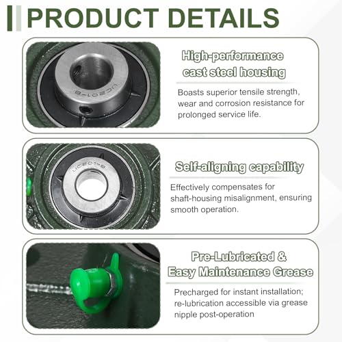 uxcell UCF201-8 Pillow Block Bearings,1/2 inch Bore(ABEC3) - size: UCF201-8 (1/2 inch)