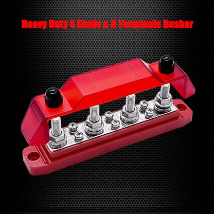 Ampper 4 x M8 Posts Power Distribution Block BusBar 6 M4 Screws, 6.3" Red - color: Red, size: 4M8+6M4