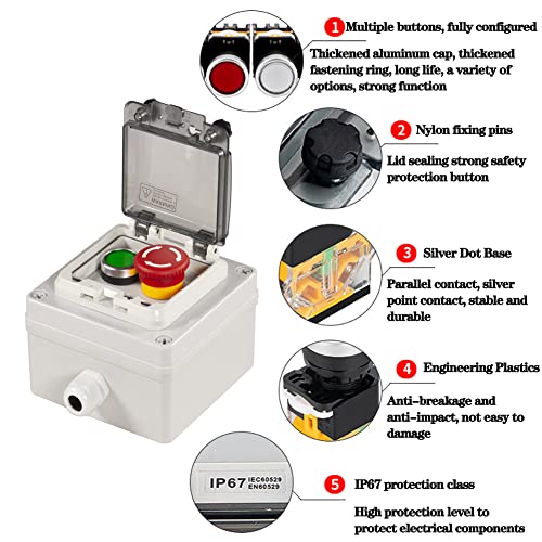 Green Start & Lockable E-Stop Station IP67 w/Prot Cover, AC/DC 110-380V - color: Green/emergency stop button