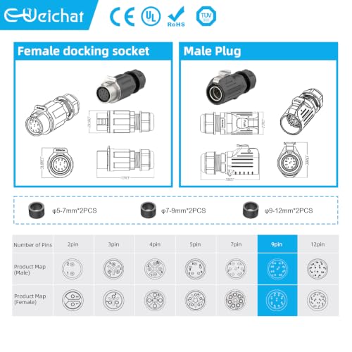 LP20 9PIN Industrial Waterproof Connector IP68 Quickly Plugging Aviation Connector Solder-Assembly M22 9PIN Circular Connector Fast Release Electrical Connector Male Plug&Female Socket - size: 9 Pin, style: Male Plug / Female Socket