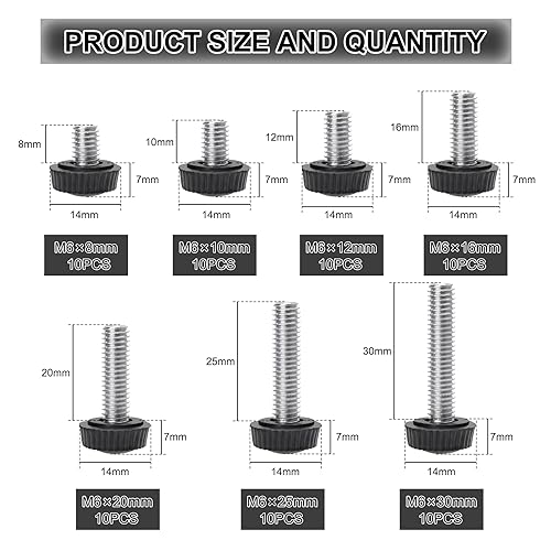 70PCS M6 Thumb Screws, Thumbscrew Set Carbon Threaded Knurled Knob Mounting Screw Grip Knobs Handle Bolts Round Clamping Screws Hose Clips for Kinds of Stand and Machine - size: M6