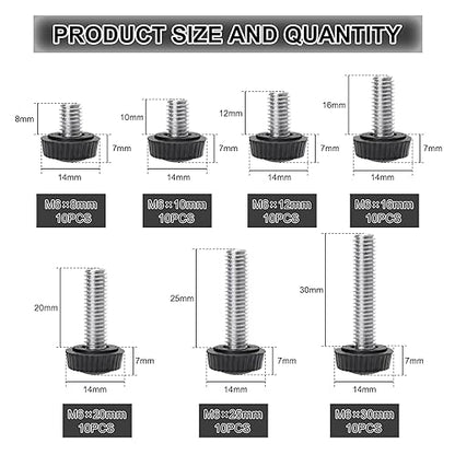 70PCS M6 Thumb Screws, Thumbscrew Set Carbon Threaded Knurled Knob Mounting Screw Grip Knobs Handle Bolts Round Clamping Screws Hose Clips for Kinds of Stand and Machine - size: M6