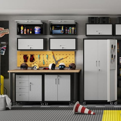 Metal Garage Wall Mounte Cabinet with 1 Up-flip Locking Door,Gray - color: Black/Gray, style: Up-flip door wall cabinet