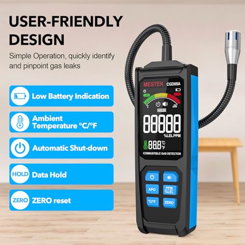 MESTEK Natural Gas Detector, Gas Leak Detector with Long Gooseneck, Locating The Source Like Propane, Methane, and Butane for Home and RV, Rechargeable