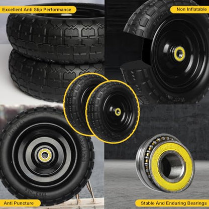 10 Inch Solid Rubber Tires, 4.10/3.50-4 Tire and Flat Free with 5/8" Bearings, 2.17" Offset Hub for GOR Garden Carts, Garden Wagon Carts, Trolleys, Hand Trucks and Utility Cart(2 Pack) - size: 10 INCH - 2 Pack