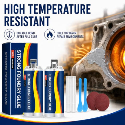 Metal Repair Glue for Steel Aluminum and Iron 2PCS 85ml Strong Foundry Glue for Casting Cracks Holes and Defects High Temperature Resistant Welding Glue, Two-Part Epoxy Metal Filler
