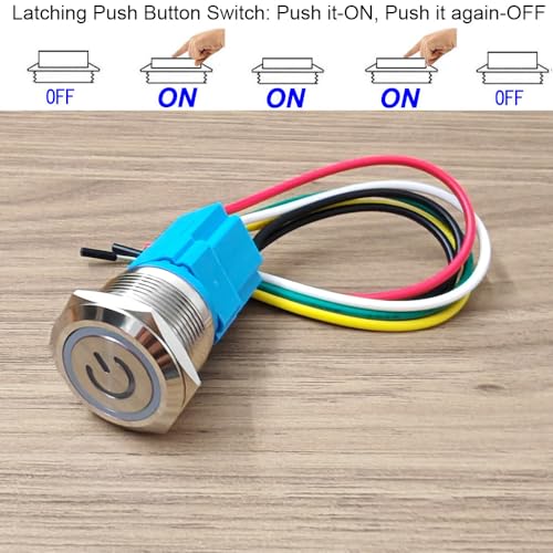 Gebildet 22mm Latching Push Button with Wire Socket 3A/110V-230VAC 1NO 1NC SPDT On Off Metal Waterproof IP65 Self Lock (Red&Green LED) - color: Red/Green 110V