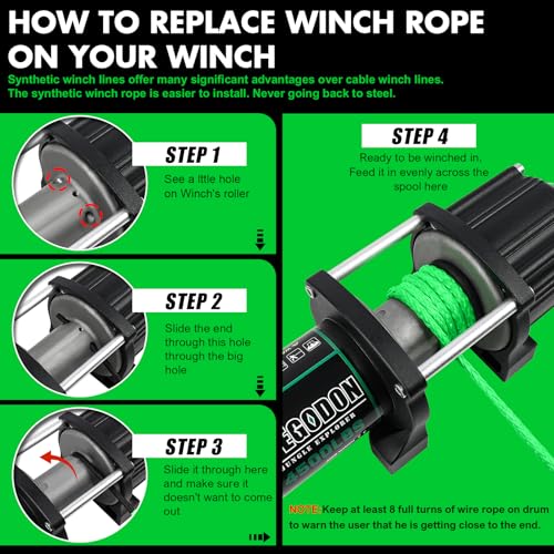 Synthetic Winch Rope, 1/4'' x 50ft 10,000LBS Synthetic Winch Line 1/4 Winch Cable Replacement Synthetic Rope for 4WD Off Road Vehicle ATV UTV (Green) - color: Green, size: 1/4 Inch x 50 Feet,without hook