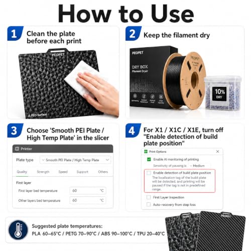 Tinytrees Build Plate for Bambu Lab P1S P2S X2D A1 X1C X1 X1E P1P – Dual-Surface 3D Printer Spring Steel Sheet 257×257mm, Diamond PEO + Carbon Fiber PET Flexible Build Plate for Beginners & Hobbyists - style: Small Diamond PEO+Carbon Fiber PET