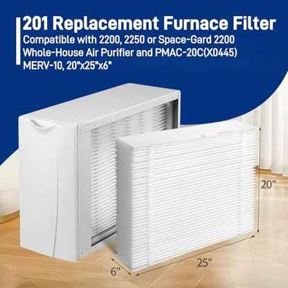2-Pack 201 Replacement Furnace Filter Compatible with Aprilaire Space-Gard 2200,2250 Whole-House Air Purifier and X0445,MERV-10, 20x25x6 Air Filter - size: 2 Pack