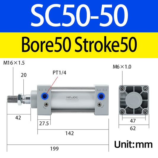 SC Air Cylinder 2 inch (50mm) Bore 2 inch (50mm) Stroke with Magnetic, Double Acting Aluminum Pneumatic Cylinder for Industrial Automation (SC50X50) - color: -50, size: 50