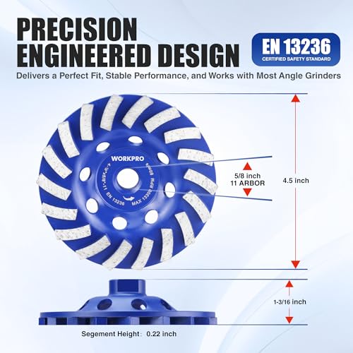 WORKPRO 4.5" Spiral Turbo Diamond Grinding Cup Wheel for Concrete - size: 4.5INCH(Single Row)