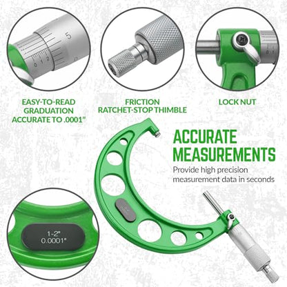 Premium Outside Micrometer Set 0-4" / 0.0001", Green - color: Green