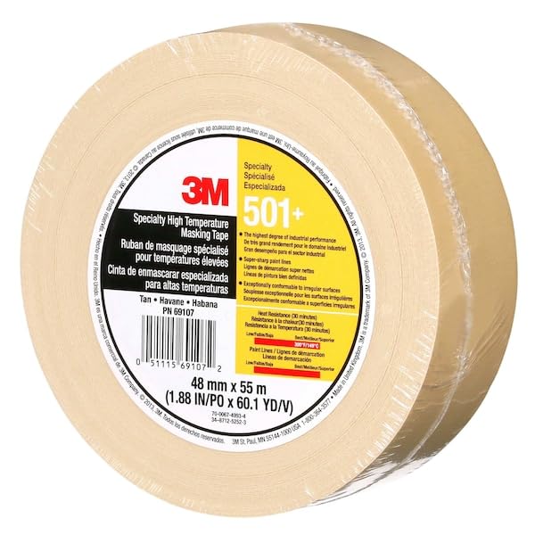 3M 501+ High Temperature Masking Tape, Tan, 1.88 in x 60 yds – Strong Holding Power for Automotive, Specialty Vehicle and Industrial Markets