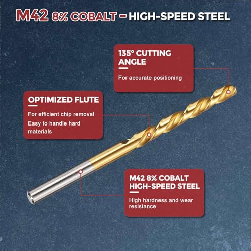 Drill Bit 5.1mm Diameter M42 8% Cobalt HSS TiN for Hard Metal - size: 5.1mm