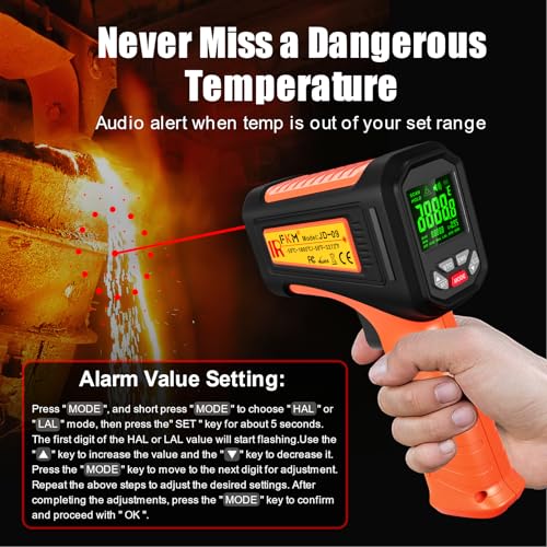 -58°F ~3272°F 50:1Ratio FKM Infrared Thermometer High Temperature Gun - color: Orange