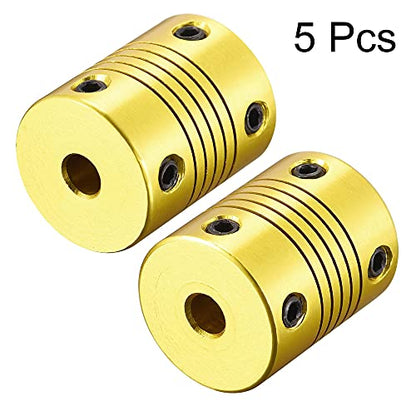 uxcell 5 Pcs 5mm to 5mm Aluminum Alloy Shaft Coupling Flexible Coupler L25xD20 Golden Tone - color: Golden Tone, size: 5mm to 5mm