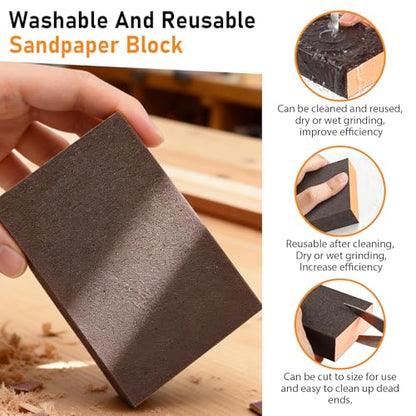102PCS 40-800 Grits Angle Grinder Sanding Disc and Blocks 4 Inch Upgraded Hook and Loop Backing Pad (3/8-16 Threads) and 8MM Drill Adapter with 120/220 Sanding Blocks for Wood Metal Polishing