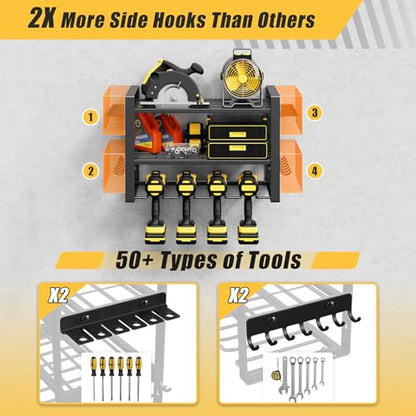Power Tool Organizer Wall Mount, 150LBS Capacity, 3 Tier, 4 Drill Holders - size: 16.5" Width 3-Tier