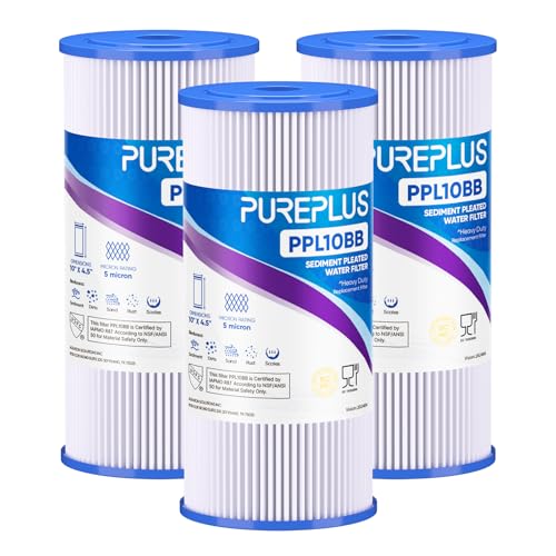 PUREPLUS 5 Micron 10"x4.5" Whole House Pleated Sediment Filter, 3 Pack - size: 3 Count (Pack of 1), style: 5 Micron
