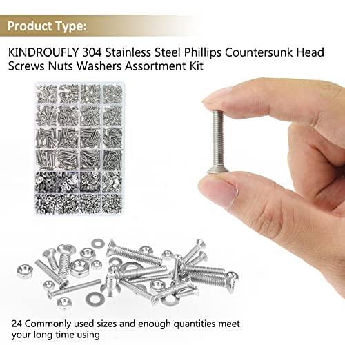 1285 Pieces M2 M2.5 M3 M4 Phillips Countersunk Head Machine Screws Nuts Washers Assortment Kit, 304 Stainless Steel, Fully Machine Thread - size: M2 M2.5 M3 M4, style: Phillips Countersunk Head