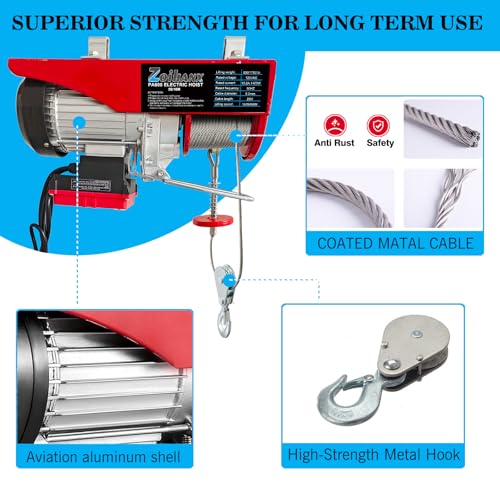 1760LBS Electric Hoist with Remote Control,Wireless/Wired Electric Hoist 110volt,65.6/33ft Lifting Height,Single/Double Slings Steel Lift Hoist Winch for Garage Warehouse Factory