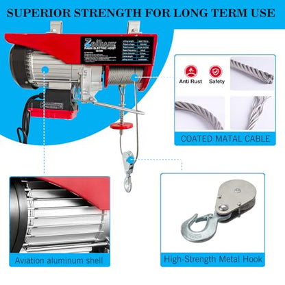 1760LBS Electric Hoist with Remote Control,Wireless/Wired Electric Hoist 110volt,65.6/33ft Lifting Height,Single/Double Slings Steel Lift Hoist Winch for Garage Warehouse Factory